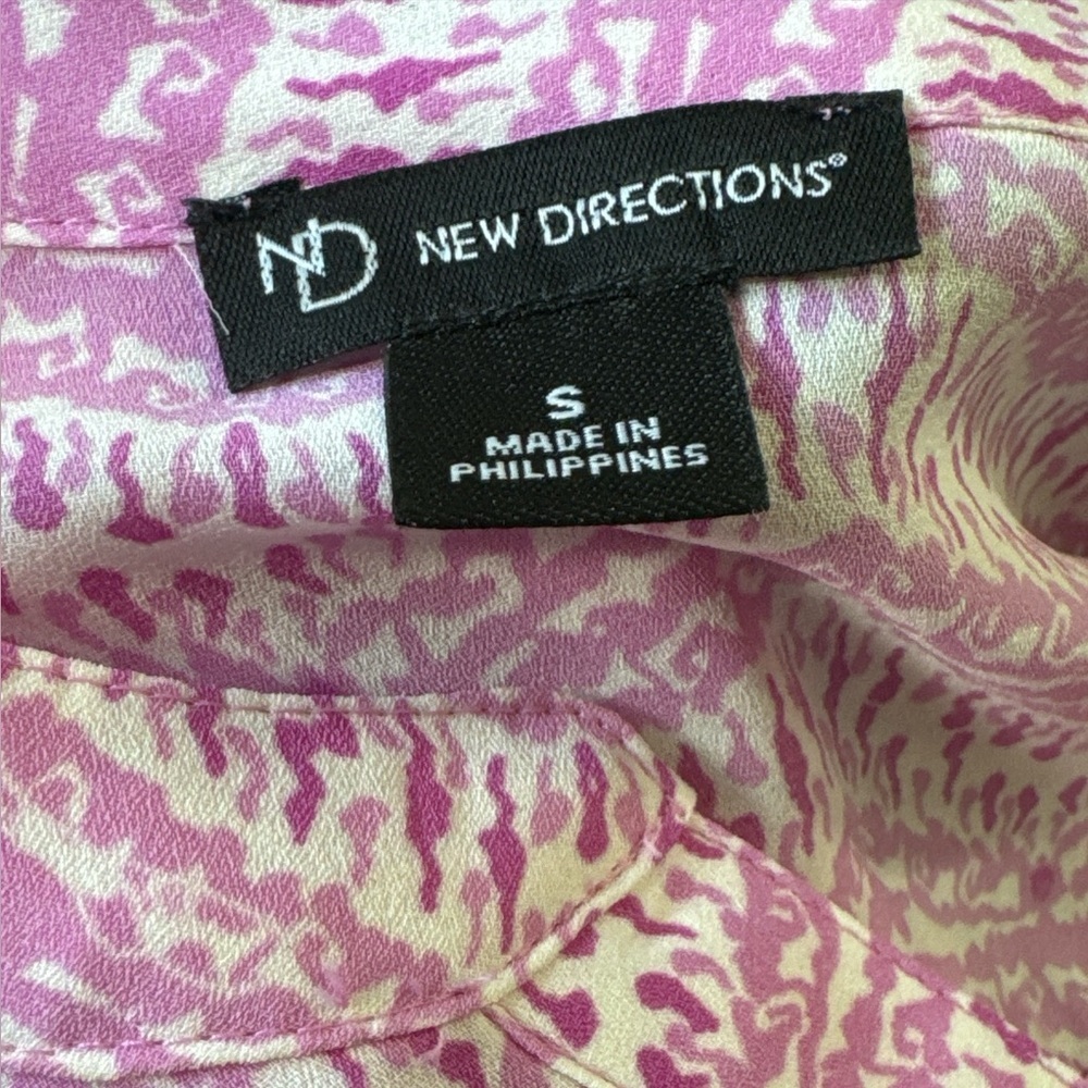 New Directions Pink Ivory Patterned V Neck Long Sleeve Top S - Picture 7 of 8